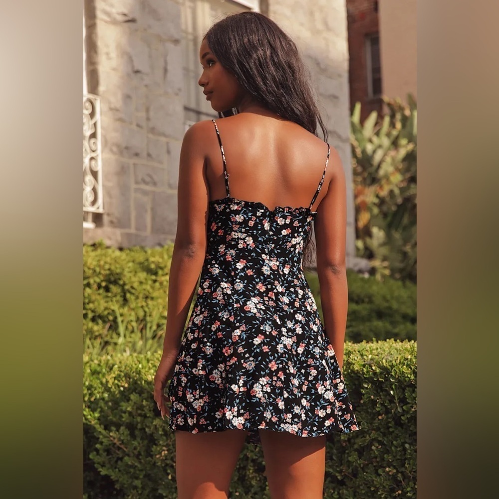 Lulus Flourishing Love Black Floral Print Button-up Mini Dress - Size XS - Picture 3 of 9